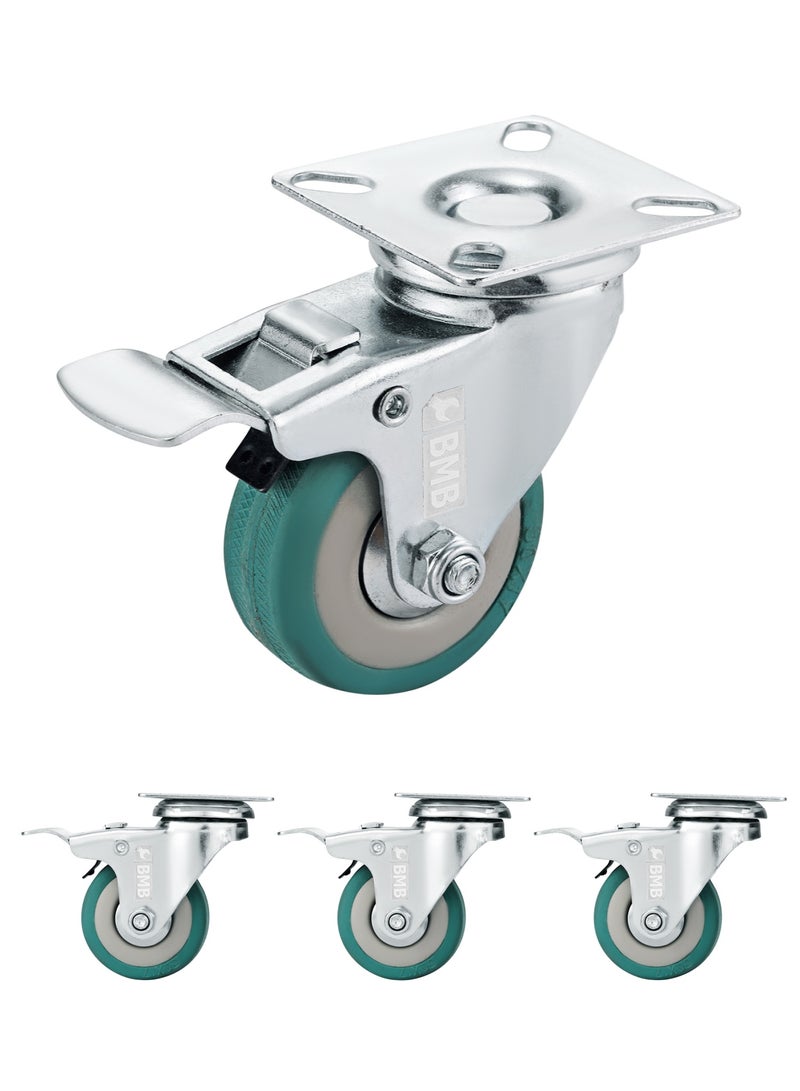 BMB tools 4-Piece Rubber Caster - Plate - Swivel with Brake / 50mm - Image 1